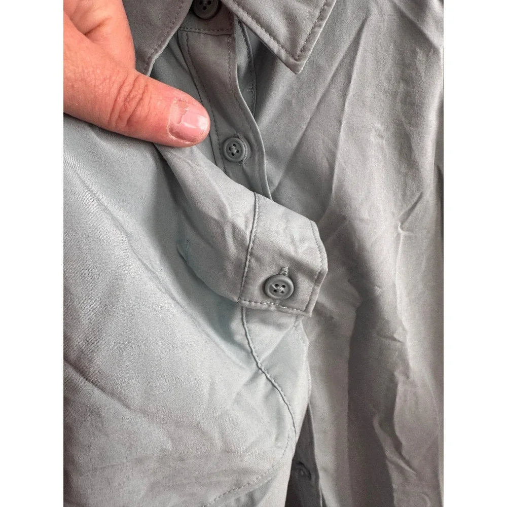 Columbia‎ Omni-Shade Womens Short Sleeve Button Down Shirt Blue Grey Large